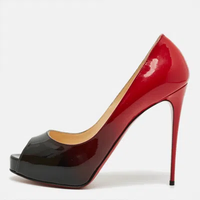 Pre-owned Christian Louboutin Lady Peep Size 38.5 Black/red Patent Leather Peep Toe Pumps