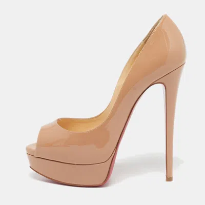 Pre-owned Christian Louboutin Lady Peep Size 38.5 Blush Pink Patent Leather Platform Pumps