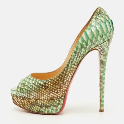 Pre-owned Christian Louboutin Lady Peep Size 38.5 Multicolor Python Leather Peep Toe Platform Pumps