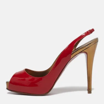 Pre-owned Christian Louboutin Lady Peep Size 38.5 Red Patent Leather Pumps