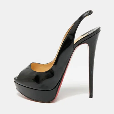 Pre-owned Christian Louboutin Lady Peep Size 39 Black Patent Leather Platform Sandals