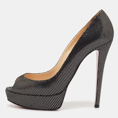 Pre-owned Christian Louboutin Lady Peep Size 39 Black Texture Suede Platform Pumps