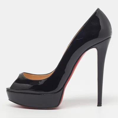 Pre-owned Christian Louboutin Lady Peep Size 39.5 Black Patent Leather Platform Pumps