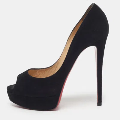 Pre-owned Christian Louboutin Lady Peep Size 40 Black Suede Peep Toe Pumps