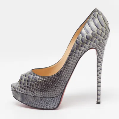 Pre-owned Christian Louboutin Lady Peep Size 40.5 Grey Python Leather Platform Pumps