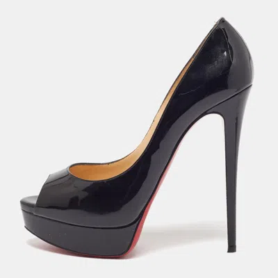 Pre-owned Christian Louboutin Lady Peep Size 41 Black Patent Leather Platform Pumps