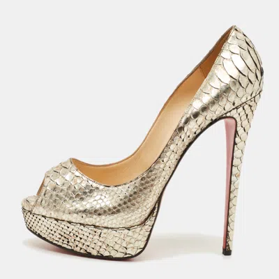 Pre-owned Christian Louboutin Lady Peep Size 41 Silver Python Leather Peep Toe Pumps