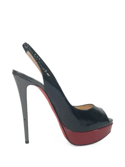 Pre-owned Christian Louboutin Lady Peep Sling Platform Pumps In Black