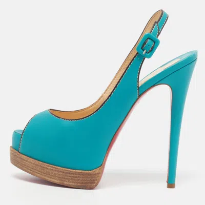 Pre-owned Christian Louboutin Lady Peep Sling Size 37 Blue Leather Slingback Sandals