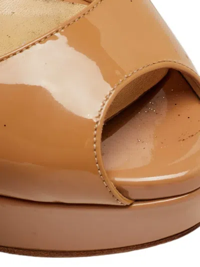Pre-owned Christian Louboutin Lady Peep Slingback Platform Pumps In Neutrals