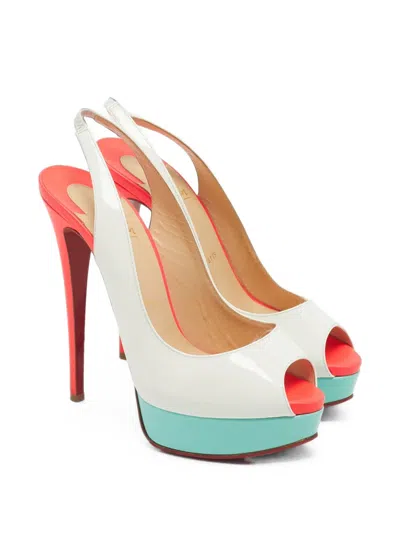 Pre-owned Christian Louboutin Lady Peep Slingback Platform Pumps In White