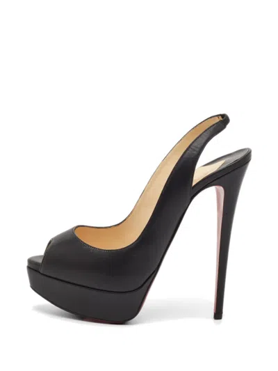 Pre-owned Christian Louboutin Lady Peep Slingback Platform Sandals In Black