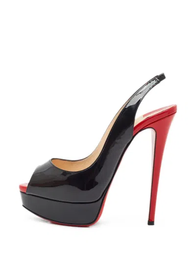 Pre-owned Christian Louboutin Lady Peep Slingback Sandals In Black