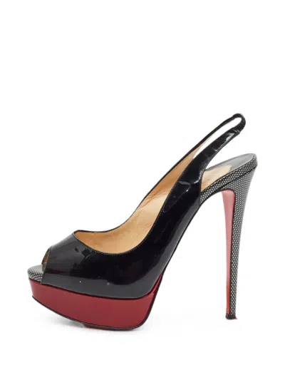 Pre-owned Christian Louboutin Lady Peep Slingback Sandals In Black