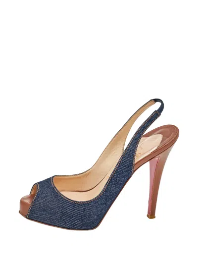 Pre-owned Christian Louboutin Lady Peep Slingback Sandals In Blue
