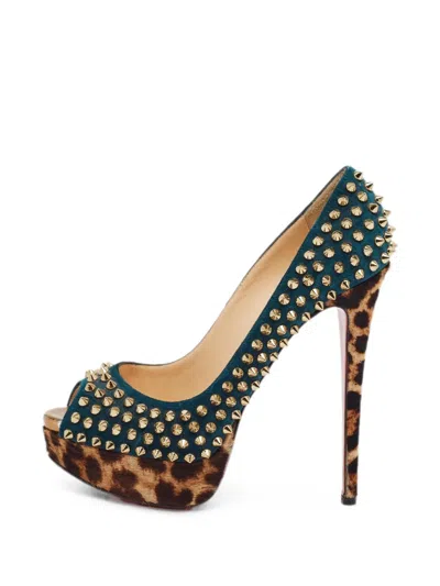 Pre-owned Christian Louboutin Lady Peep Spikes Platform Pumps In Green