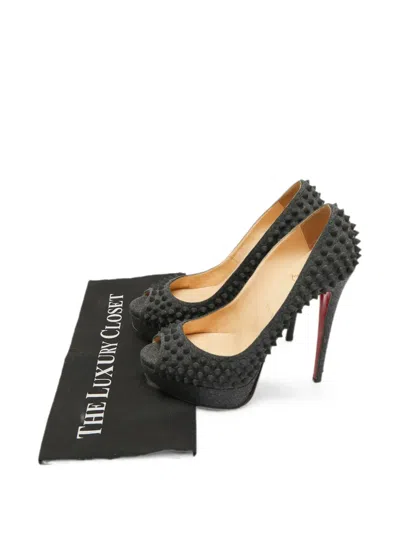 Pre-owned Christian Louboutin Lady Peep Spikes Pumps In Gray