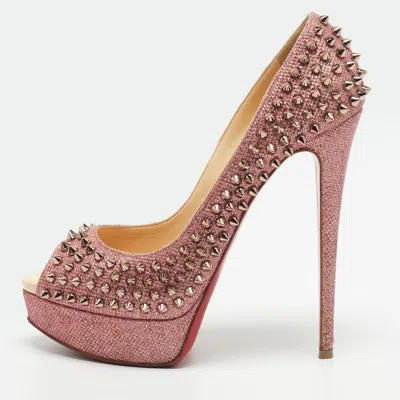 Pre-owned Christian Louboutin Lady Peep Spikes Size 39 Pink Glitter Platform Pumps