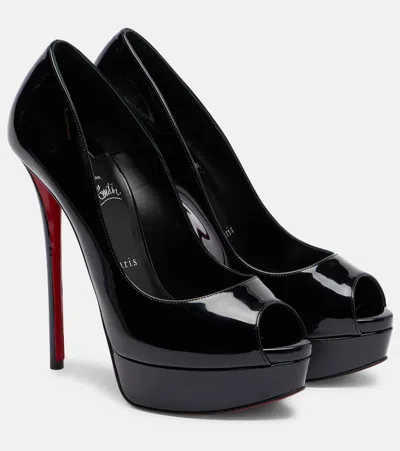CHRISTIAN LOUBOUTIN LADY Z 160 PATENT LEATHER PEEP-TOE PUMPS