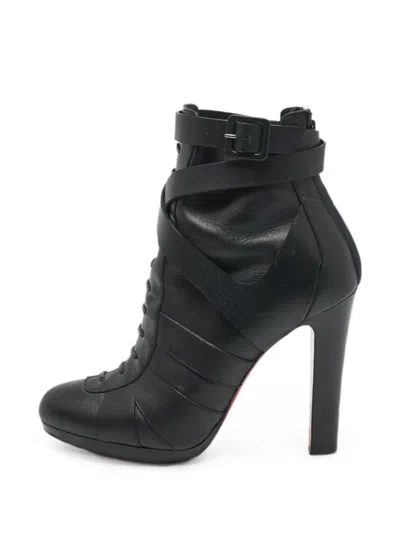 Pre-owned Christian Louboutin Lamu Lace-up Ankle Boots In Black
