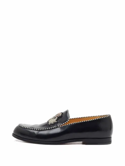 Pre-owned Christian Louboutin Laperouza Embroidered Loafers In Black
