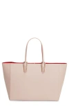 Christian Louboutin Cabata Small Studded Textured-leather Tote In Vintage Rose/gold