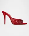 Christian Louboutin Lasera Strass Suede Red Sole Mule Pumps In Red