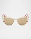 Christian Louboutin Lb0002w54 Metal Cat-eye Sunglasses In Shiny Pale Gold Lens Red Gradient