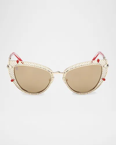 Christian Louboutin Lb0002w54 Metal Cat-eye Sunglasses In Shiny Pale Gold Lens Red Gradient