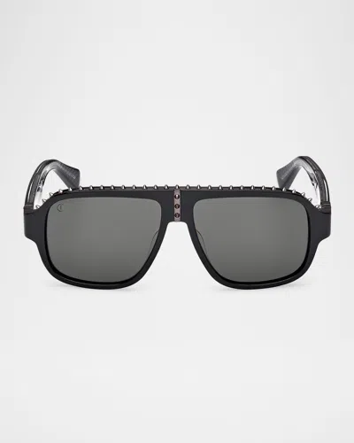 Christian Louboutin Lb0005w Spiked Aviator Sunglasses In Black Gunmetal