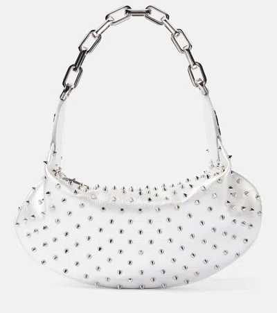 Christian Louboutin Le 54 Spiked Metallic Leather Shoulder Bag In Silver
