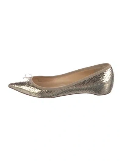 Pre-owned Christian Louboutin Leather Animal Print Ballet Flats In Gold