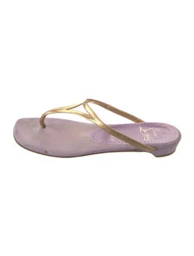 Pre-owned Christian Louboutin Leather Animal Print Flip Flops In Gold