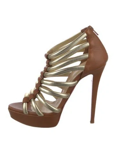 Pre-owned Christian Louboutin Leather Animal Print Gladiator Sandals In Gold