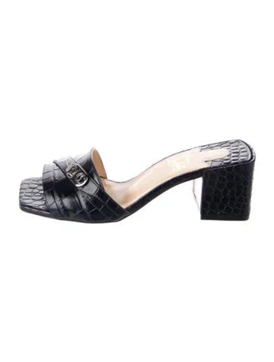 Pre-owned Christian Louboutin Leather Animal Print Slides In Blue