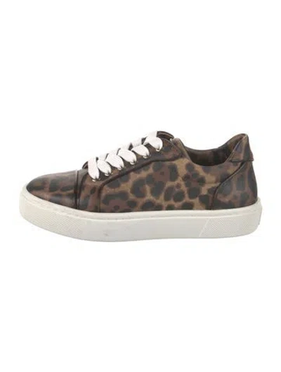 Pre-owned Christian Louboutin Leather Animal Print Sneakers In Brown