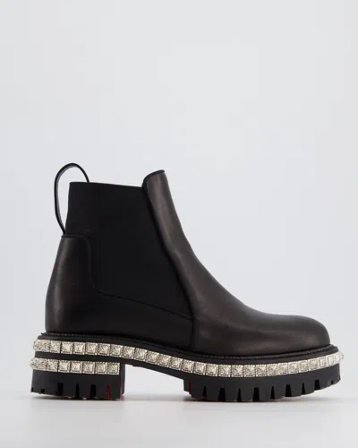 Christian Louboutin Leather Ankle Boots With Silver Studs Detail In Black