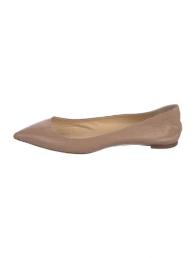 Pre-owned Christian Louboutin Leather Ballet Flats In Neutral