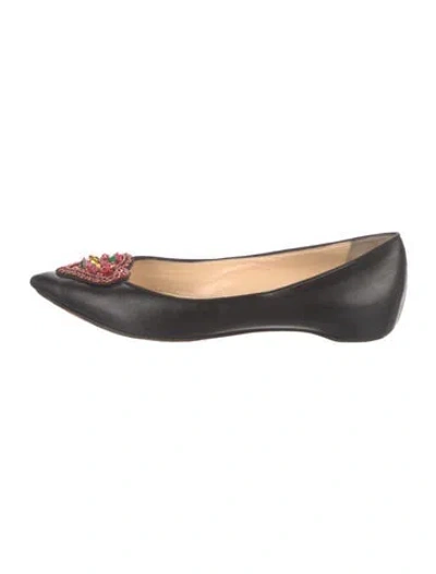 Pre-owned Christian Louboutin Leather Beaded Accents Flats In Black