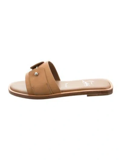 Pre-owned Christian Louboutin Leather Beaded Accents Slides In Brown