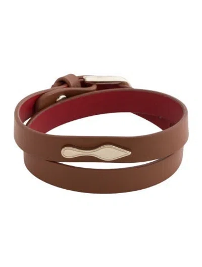 Pre-owned Christian Louboutin Leather Bettina Wrap Bracelet In Brown/red