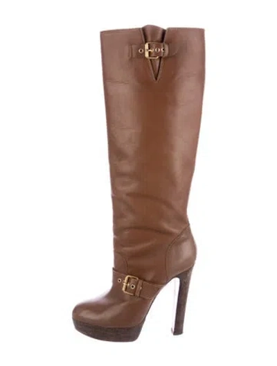 Pre-owned Christian Louboutin Leather Boots In Brown