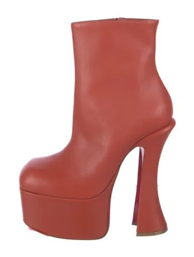 Pre-owned Christian Louboutin Leather Boots W/ Tags In Orange/red