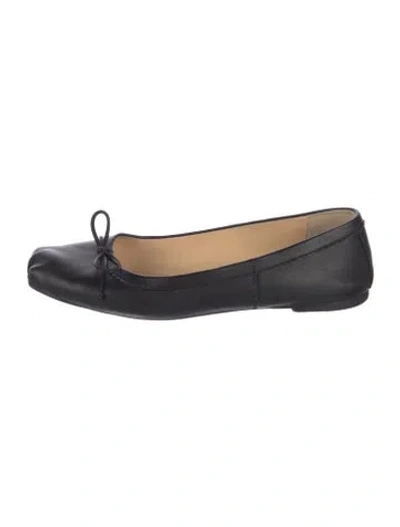 Pre-owned Christian Louboutin Leather Bow Accents Ballet Flats In Black