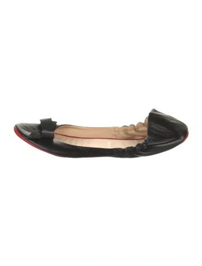 Pre-owned Christian Louboutin Leather Bow Accents Ballet Flats In Black