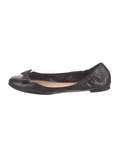Pre-owned Christian Louboutin Leather Bow Accents Ballet Flats In Black