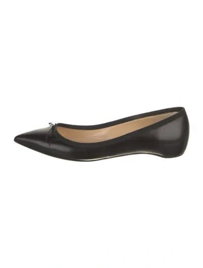 Pre-owned Christian Louboutin Leather Bow Accents Ballet Flats In Black