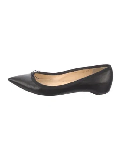 Pre-owned Christian Louboutin Leather Bow Accents Ballet Flats In Black