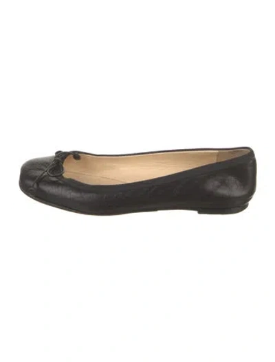 Pre-owned Christian Louboutin Leather Bow Accents Ballet Flats In Black