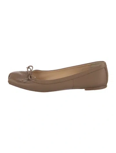 Pre-owned Christian Louboutin Leather Bow Accents Ballet Flats In Brown